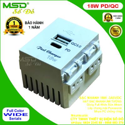 HẠT SẠC NHANH 18W-3A5VDC ÂM TƯỜNG - SIZE 46 - 2 CỔNG SẠC PD/QC3.0